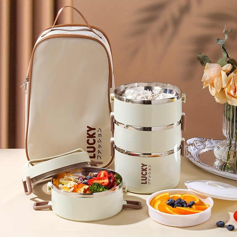 1pc Lucky Charm Stainless Steel Lunch Box Set with Insulated Tote Bag - Durable, BPA-Free, Perfect for School, Camping, and Work - Ideal for Students and Workers - Back to School Essentials, School Lunch Bag | Stylish Lunch Bag | Insulated Lunch Bag, Lunch Bag