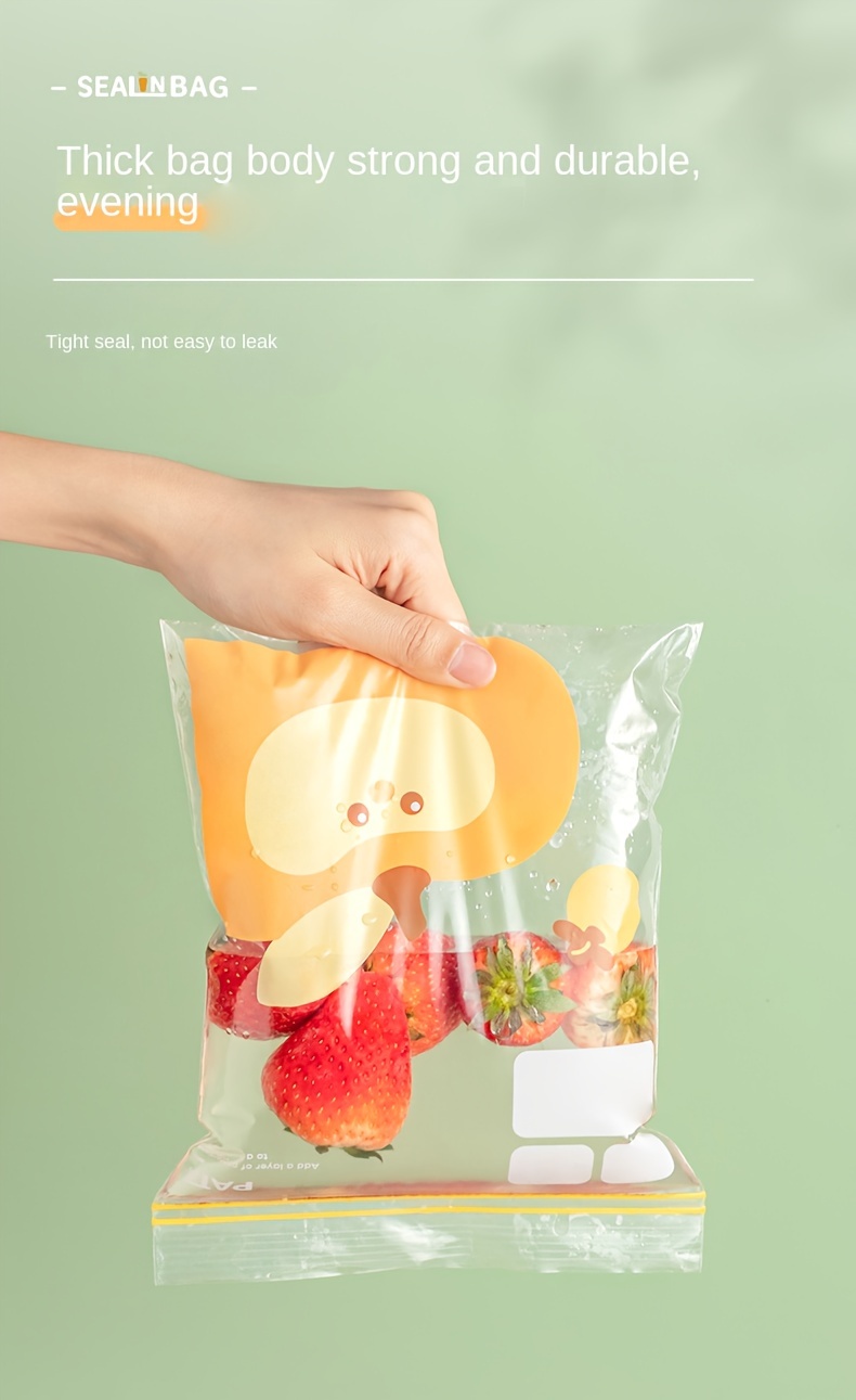 15/20/30pcs Cartoon Pattern Reusable Storage Zipper Bag, Sub-Packaging Bag, Fresh-keeping Bag, Anti-odor Leak-Proof Freezer Bag For Fruits, Vegetables, Grains, Home Kitchen Supplies