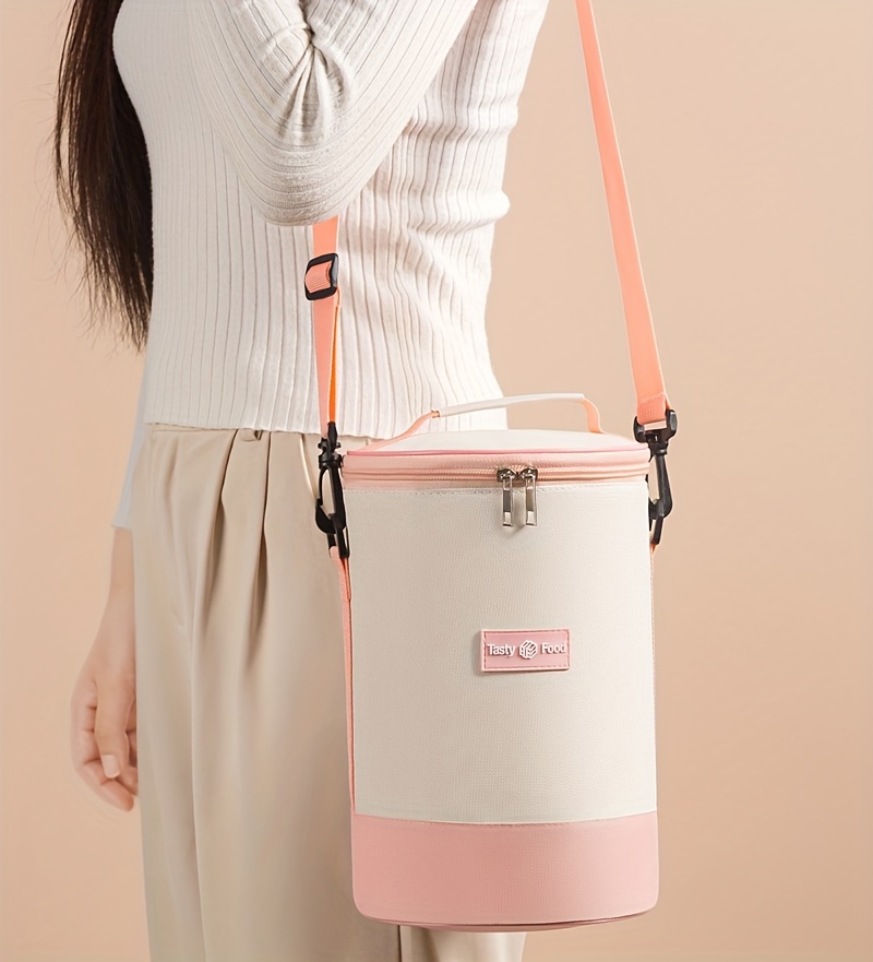 Round-shaped insulated lunch bag with adjustable shoulder strap, large capacity food container bag for travel and outdoor use, non-food contact,back to school