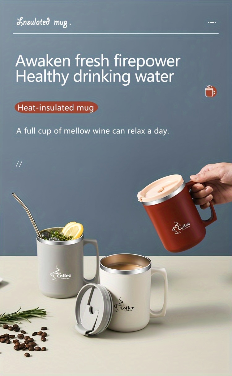 1 304 Stainless Steel Insulated Coffee Cup with Handle And Lid, Stainless Steel Coffee Travel Cup, Double-Layer Hollow Coffee Cup, Suitable for Office, Outdoor, Back to School Supplies