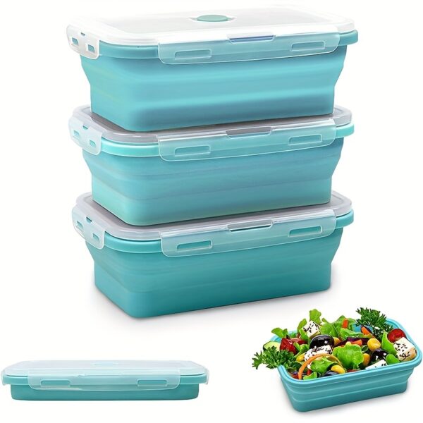 1/3pcs Foldable Food Storage Box With Covers, Silicone Food Storage Container, Foldable Food Storage Box, BPA Free, Suitable For Microwaves, Dishwashers, And Freezers, Home Kitchen Supplies