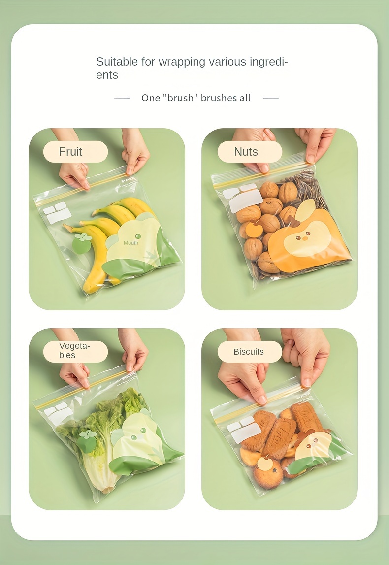 15/20/30pcs Cartoon Pattern Reusable Storage Zipper Bag, Sub-Packaging Bag, Fresh-keeping Bag, Anti-odor Leak-Proof Freezer Bag For Fruits, Vegetables, Grains, Home Kitchen Supplies