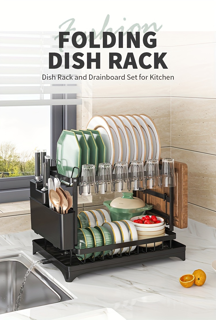 2-Tier Rustproof Dish Drying Rack with Drainboard & Utensil Holder - Durable Plastic & Metal Kitchen Counter Organizer for Dishes, Cups, and Utensils - Space-Saving Design for Modern Kitchens, Dish Drying Rack for Kitchen Counter