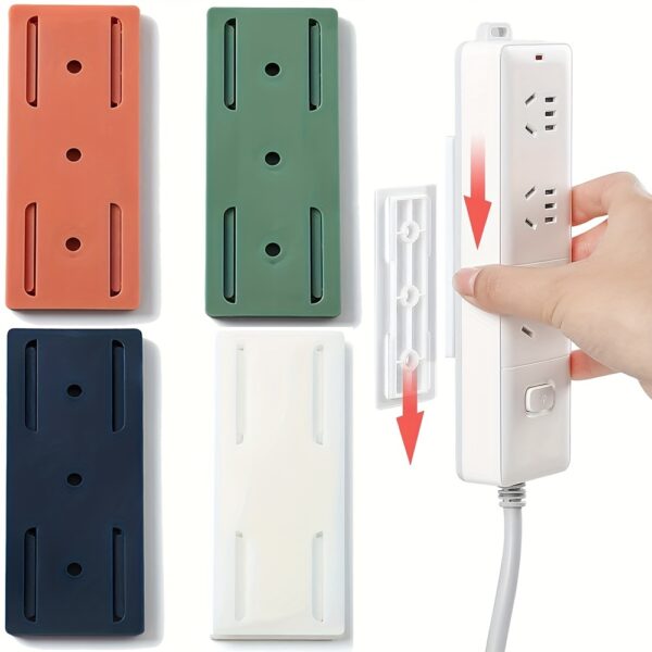 Easy-Install Self-Adhesive Socket Holder - Punch-Free, Wall-Mounted Power Strip Organizer for Kitchen, Home Office Cable Management, Utility Hooks