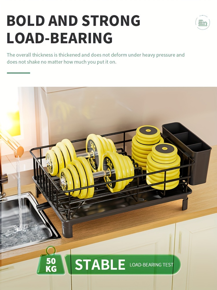 1pc Dish Drying Rack With Cutlery Holder And Drainboard For Kitchen Counter, Dish Drainer With Knife And Fork Holder, Easy Installation, Kitchen Organization, Balck