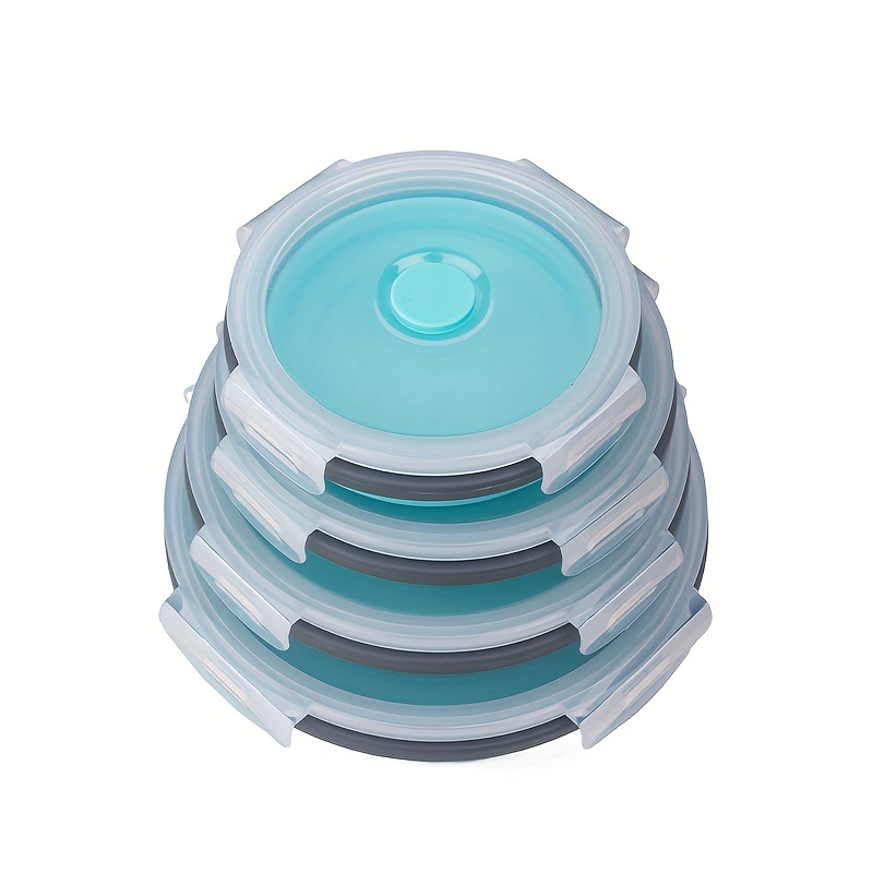 1pcs Leak-proof Round Silicone Food Storage Container With Lid - Foldable Lunch Box For Kitchen And Camping - Microwave And Freezer Safe