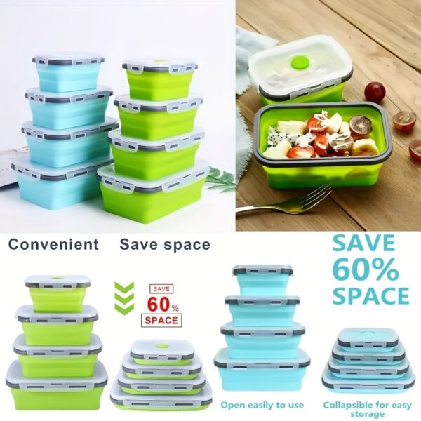 Collapsible Silicone Food Storage Container Stackable - Space Saving | Microwaveable | Freezer, Dishwasher Safe| BPA Free|Collapsible Leftover or Meal Prep Lunch Box Containers