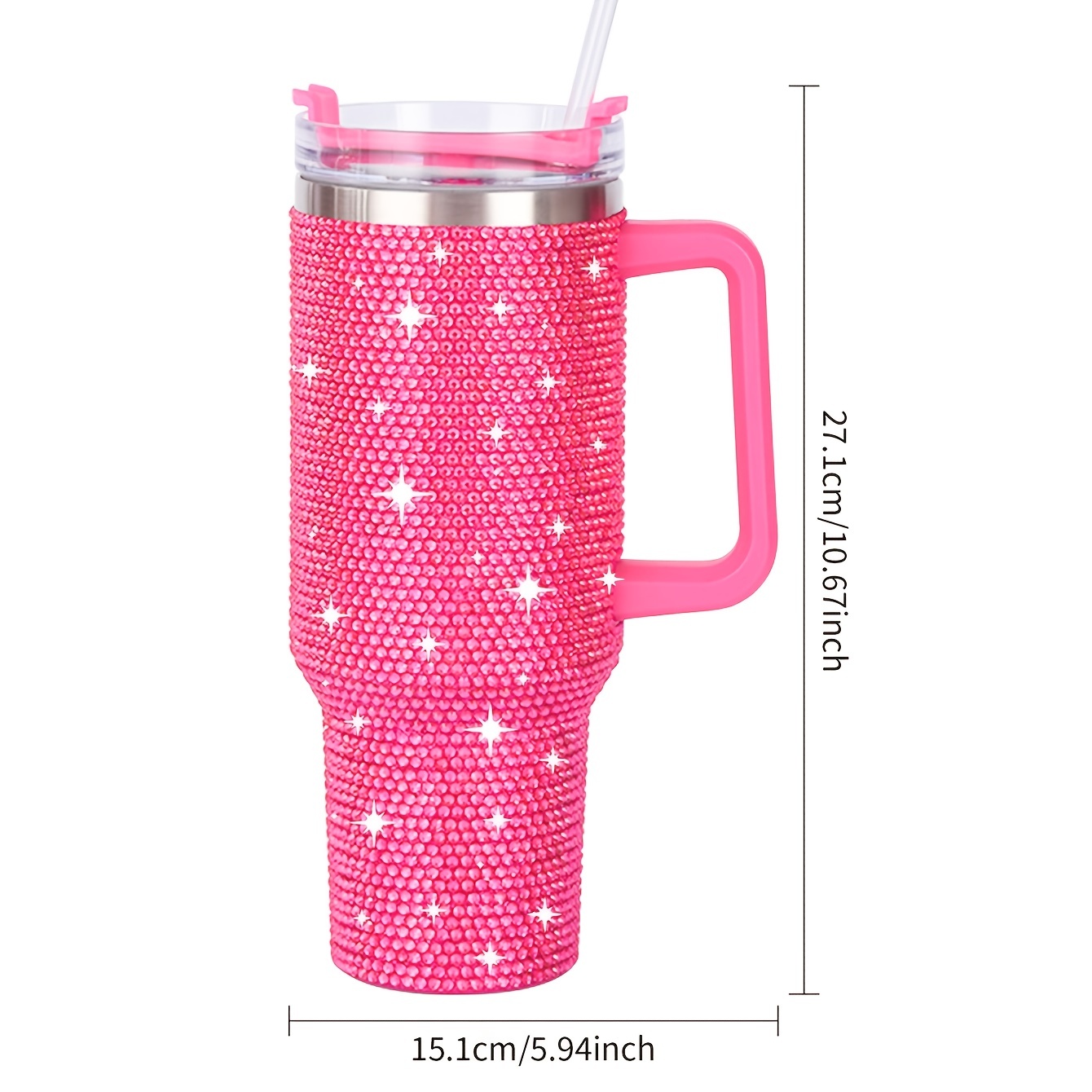 1pc Shiny Rhinestone 40 Oz Tumbler With Handle, Stainless Steel Insulated Travel Coffee Mug Double Wall Leak Resistant Vacuum Tumbler With Straw Portable Tumbler, Summer Drinkware, Home Kitchen Items, Birthday Gifts Back To School Supplies