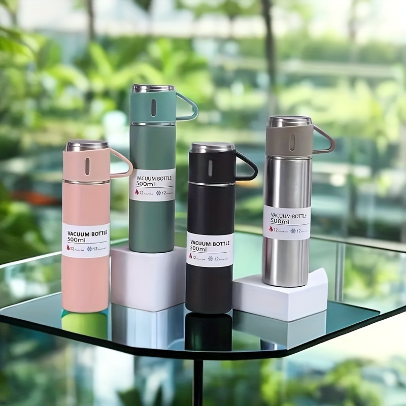 1pc 500ml/16.9oz Stainless Steel Insulation Water Cup With/Without 2Cup Lids, Double Layered Leakproof Water Bottle, Suitable ForMountaineering, Cycling, Camping, Birthday Gifts