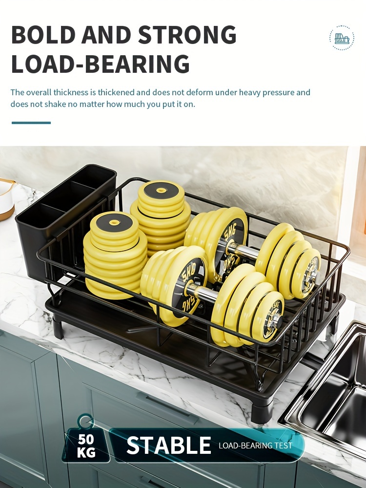 1pc Dish Drying Rack With Utensil Holder And Drainboard, Space Saving Dish Rack, Dish Racks For Kitchen Counter, Kitchen Drainer With A Cutlery Holder, Black