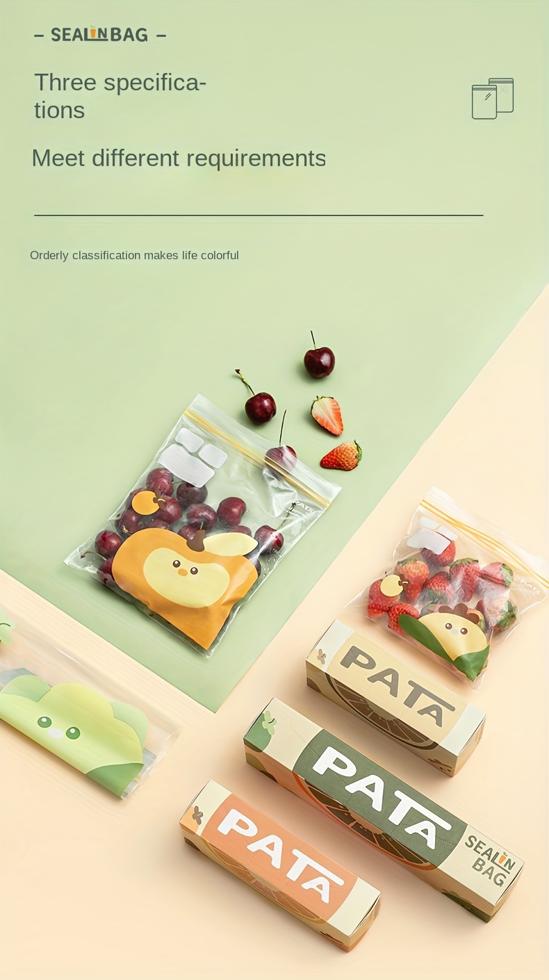 15/20/30pcs Cartoon Pattern Reusable Storage Zipper Bag, Sub-Packaging Bag, Fresh-keeping Bag, Anti-odor Leak-Proof Freezer Bag For Fruits, Vegetables, Grains, Home Kitchen Supplies