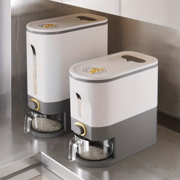 1pc Rice Dispenser, Large Grain Dry Food Storage Container with Measuring Cup, Kitchen Storage Box, 9.98 KG