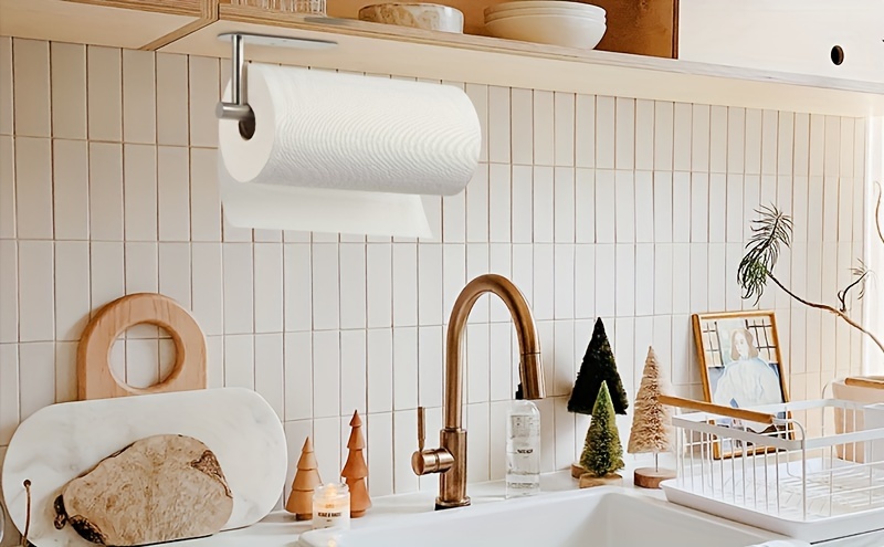 Under Cabinet Paper Towel Holder, Silvery Drilled or Self-Adhesive Paper Towel Holder, Paper Towel Roll Holder, Stainless Steel Under Counter Paper Towel Holder, Suitable for Kitchen, Pantry, Bathroom