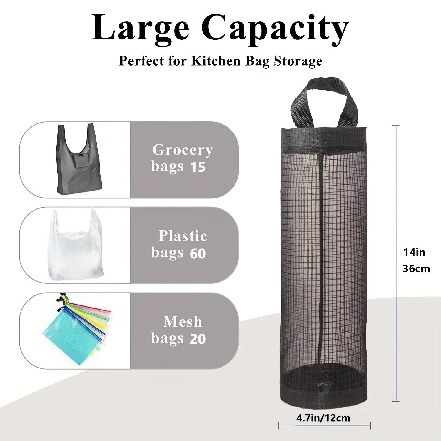 1pc Foldable Mesh Grocery Bag Holder, Breathable Plastic Bag Dispenser, Kitchen Garbage Bag Organizer with Hanging Storage - Image 4