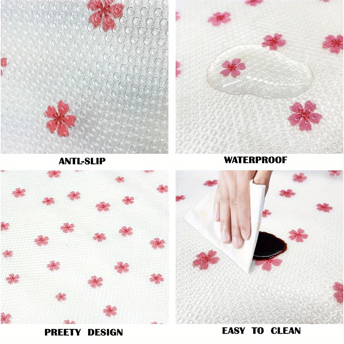 1 Roll/4pcs Cherry Blossom Shelf Liners, Washable Refrigerator Mat, Waterproof Oil-proof And Stain-proof Cuttable Drawer Mat, Non-Slip Fridge Liner Mats, Cover Pads For Freezer, Glass Shelf Cupboard Cabinet, Home Kitchen Supplies