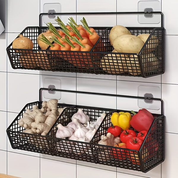 Multifunctional Wall-Mounted Kitchen Storage Rack - Durable Metal Vegetable, Garlic and Onion Storage Basket - The Perfect Choice for Small Spaces