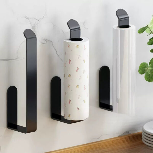 Space-Saving Self-Adhesive Wall-Mounted Tissue Holder - No-Drill Dual-Use Kitchen & Bathroom Organizer for Paper Rolls & Hand Towels, Durable Plastic in Black & White, Bathroom Organizers And Storag