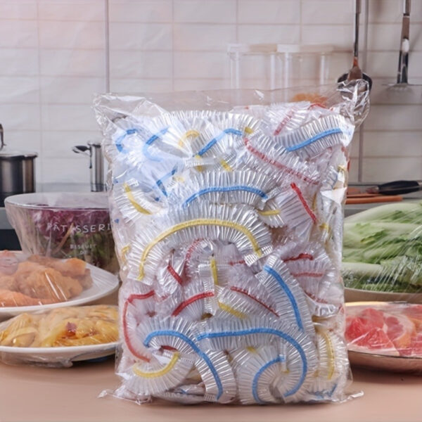 100 PCS Color Plastic Wrap - Food Grade PE Film Plastic Bags for Bowls, Leftovers, and Kitchen Storage - Keep Your Food Fresh and Secure!