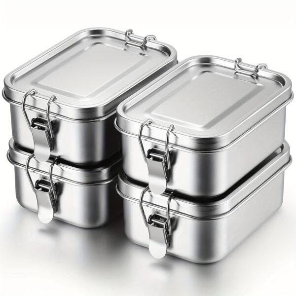 1pc, 304 Stainless Steel Square Lunch Box, Large Capacity Single-Layer with Buckle, Metal Picnic Box with Lid, Hand Wash, Manual, No Electricity Needed,Back to School