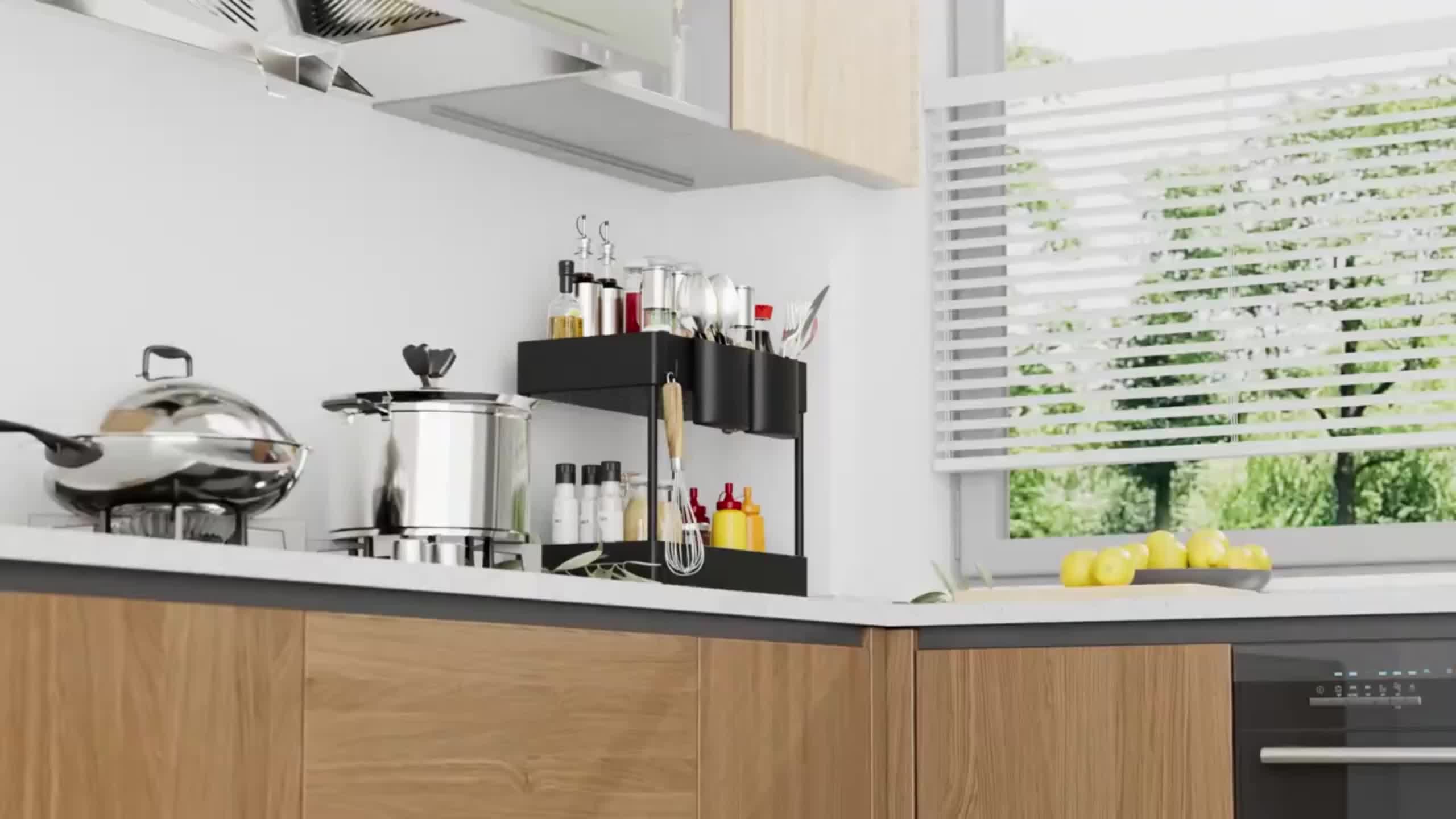 1pc 2-Tier Sliding Under Sink Organizer with Hooks, Plastic Cabinet Basket Storage Drawers for Bathroom Kitchen, Space Saver Bottom Shelf, Under Sink Organizers And Storage - Image 9