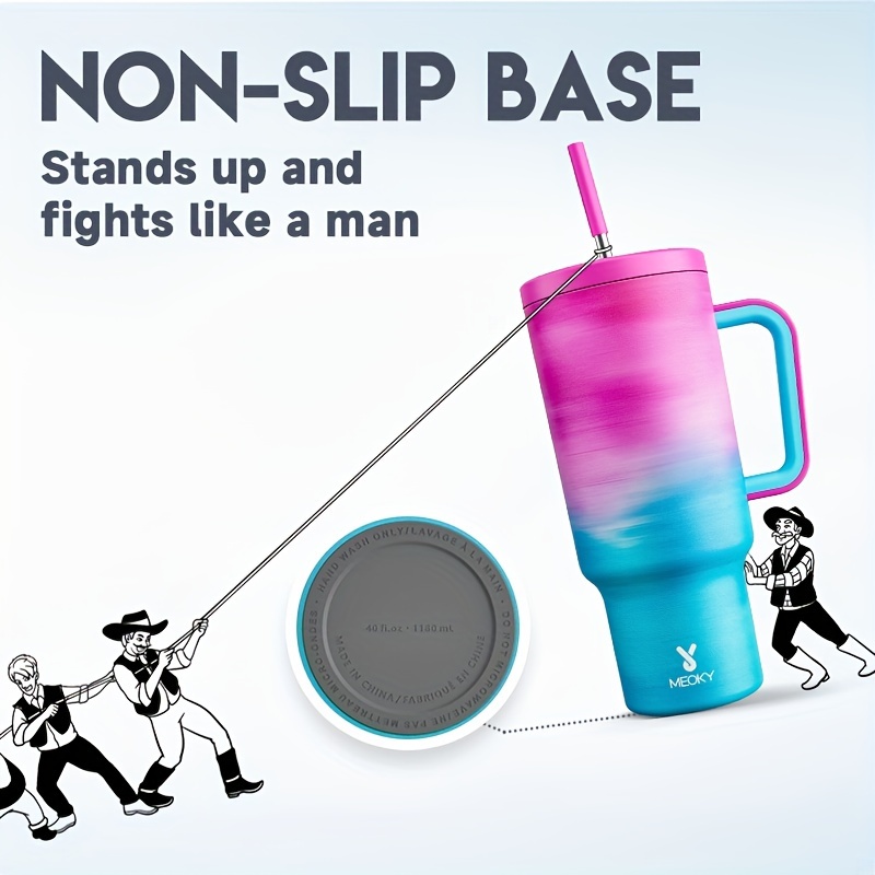 Meoky 1pc, Tumbler With Lid And Straw, 40oz Stainless Steel Insulated Water Bottle With Handle, Gift Drinking Cups, Keeps Cold For 24 Hours Or Hot For 10 Hours, Portable Suitable For Outdoor Camping, Hiking, Driving, And Car Travel