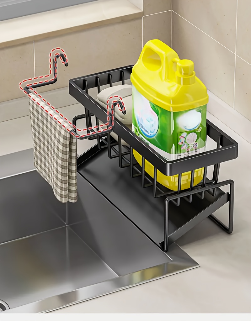 Precision-Crafted, Stainless Steel Kitchen Sink Organizer with Dishcloth Holder - Space-Saving Storage Rack for Sponges, Soaps, Brushes & Cloths