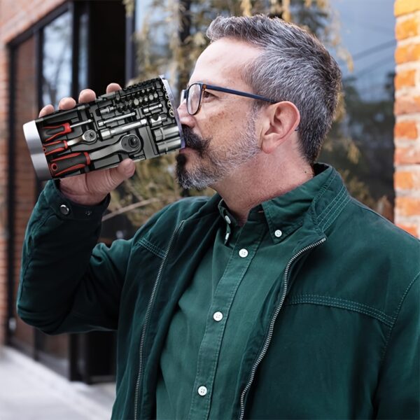 20oz Stainless Steel Travel Mug with Toolbox Design - Double-Walled Insulated Coffee Cup with Lid, Perfect Gift for Parents & Friends, Ideal for Camping, Hiking, Driving & Travel - Durable, Reusable