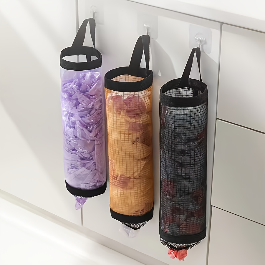 1pc HomePlus Plastic Mesh Hanging Kitchen Storage Bag Organizer, Wall Mounted Disposable Garbage Bag Holder, Foldable Trash Bag Dispenser