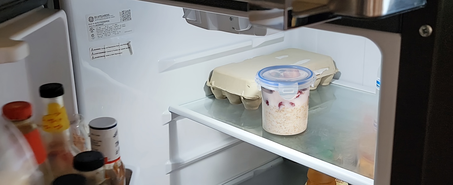 1/2pcs Overnight Oats Container with Lids - Plastic Containers with Lids - Oatmeal Container to go | Portable Cereal and Milk Container on the go | Airtight Snap Lock Storage Jars