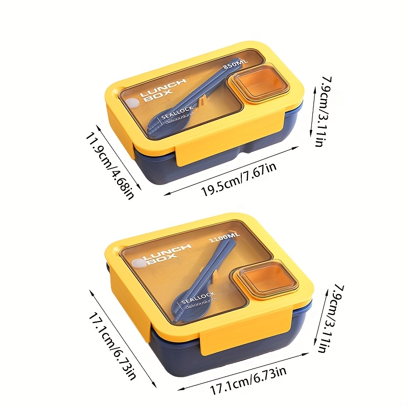 1pc HEART LEAF Lunch Box Set, Casual Style Bento Box with Dividers, Microwave & Dishwasher Safe, Plastic Meal Prep Container with Fork And Spoon, with Lid, for Adult Lunch - Green/Blue/Grey/Pink,Back to School