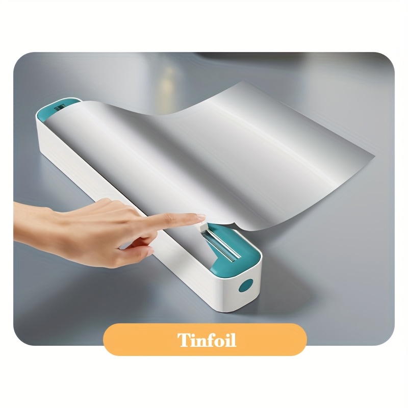 Dual-Action Fresh Wrap Dispenser & Cutter – Multi-Purpose Kitchen Sealer for Plastic, Tin Foil, Baking Paper & Wax Sheets – Reusable Packaging Machine with Orange Accents – Sleek White & Black Design, Kitchen Packaging Tool | Sleek Appliance Design | Durable Plastic Construction