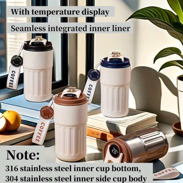 1 X 410ml 316 Stainless Steel Travel Mug With Temperature Indication - Vacuum-insulated Coffee Mug, Ideal For All Seasons, Ideal Gift For Any Occasion