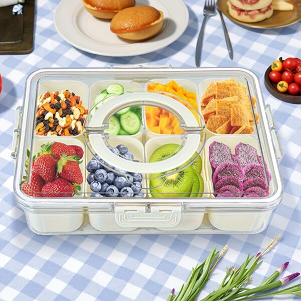 1pc Portable Snack Takeout Container Lunch Box, with Lid and Handle Separation Tray for Holding Snacks Platter, Summer Picnic Food Container, Refrigerator Freshness Box, Suitable for Parties, Picnics, Storage of Fruit, Candy, Nuts,back to school