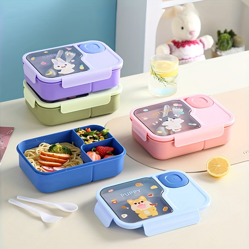 1pc Bento Box with Utensils: Adult Lunch Box, Square, Partitioned, Leak-Proof, Suitable for School, University, And Office Use - Hand Washable, Plastic Material, Rectangular Shape, No Power Required,Back to School
