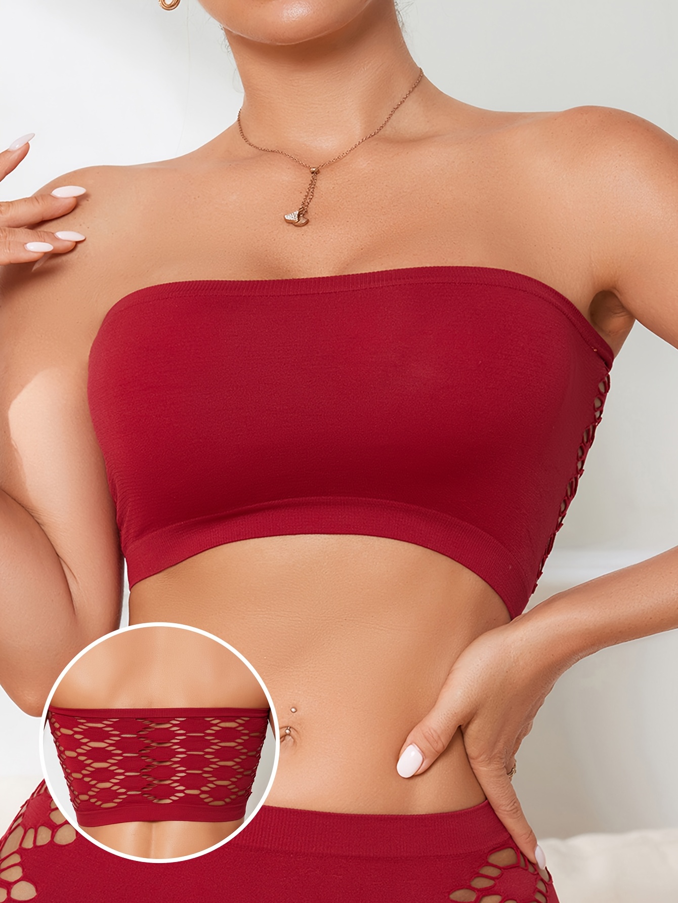 Hollow Mesh Tube Bra, Sexy & Breathable Wireless Bandeau Bra, Women's Lingerie & Underwear - Image 2