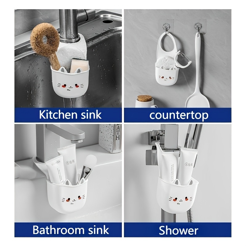 1pc Cute Cat Silicone Faucet Holder, Sponge Storage Rack with Drainage Holes for Bathroom and Kitchen Space Saver, Water Drainage Rack | Decorative Storage | Durable Sponge Holder, Bathroom Organizers And Storage