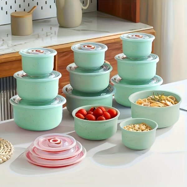 3pcs Wheat Straw Food Storage Containers, Microwave Safe, Leak Proof, BPA Free, Stackable Salad & Meal Prep Bowls, Kitchen Organizer