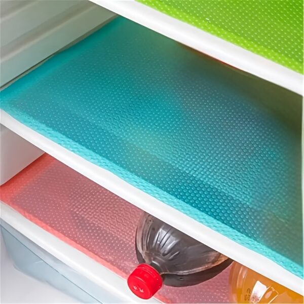 4pcs COUIUS Refrigerator Liner Mats - Washable Waterproof & Oilproof Shelf Protectors with Non-Slip Grip, Multi-Color (Light Blue, Orange, Pink) for Shelves, Drawers, Cabinets, Freezer - Durable Kitchen Storage Accessories, Fridge Shelf Liner, Cabinet Organization, Textured Surface Mat, Oilresistant Material
