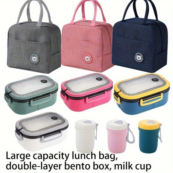 3pcs Lunch Bag Set with Large Capacity Lunch Box and Milk Cup, Minimalist Tote Bag for Office Workers, Perfect for School, Travel, and Work, Ideal for Back-to-School Season