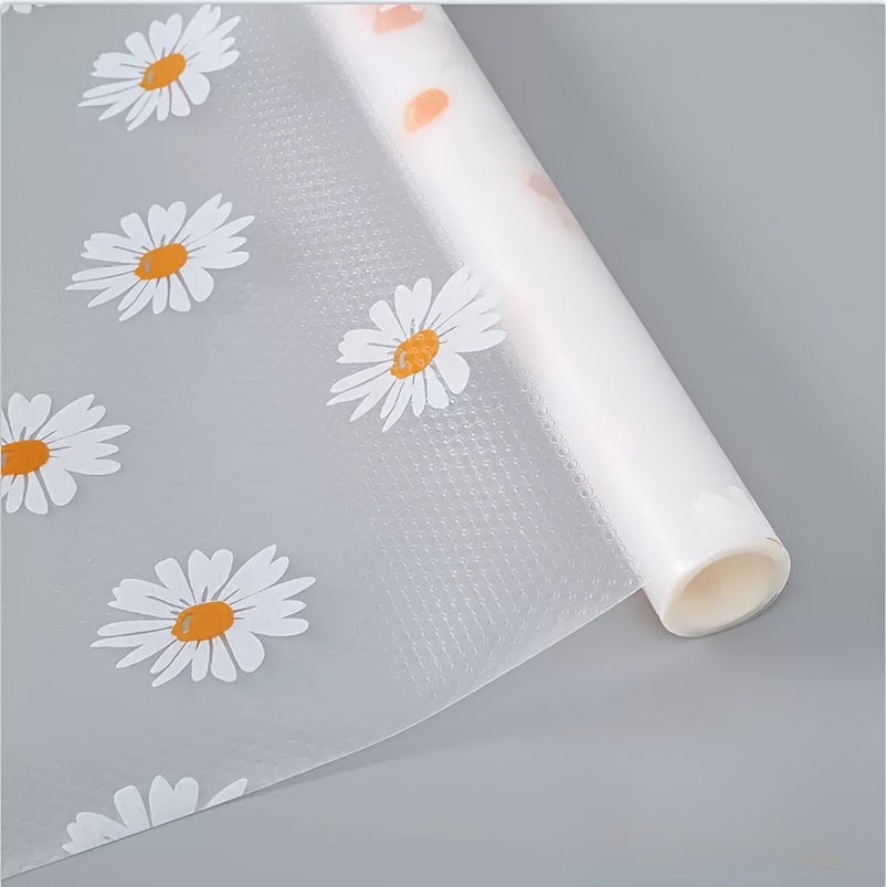 1 Roll of Waterproof Non-Slip Drawer and Cabinet Liner - Dustproof, Moisture-Proof, Daisy Pattern, Ideal for Kitchen, Refrigerator, and Table Use, Kitchen Organization | Decorative Liner | Nonslip Design