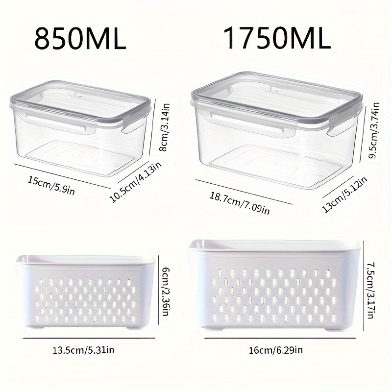2/4pcs Storage Box, Multifunctional Leak-proof Reusable Food Storage Box, Double-layer Fresh-keeping Box Drain Basket, with Lid, Stackable Large Food Sealed Box, Suitable for Meat, Fruits and Vegetables, Kitchen Storage Box, Kitchen Accessories, Storage Bins for Home Organization