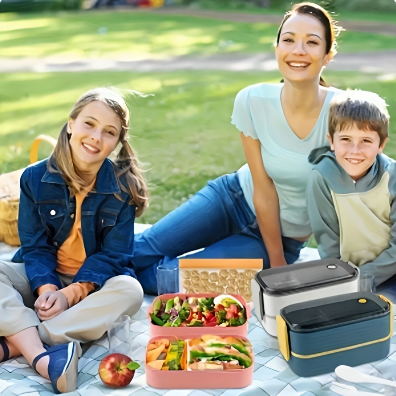 1pc Lunch Box With Tableware, Square Divided Microwave Oven Bento Box, Leakproof Food Container, Hand Wash, For back to school, class, college, school supplies, kitchen organizers and storage, kitchen accessories