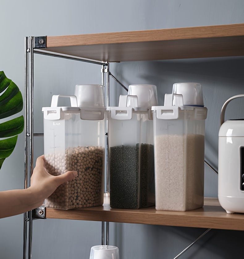 Outdoor Grain Storage Box - 2.5-Liter Airtight Container for Dry Goods, Includes a Measuring Cup, Made of Bpa-Free PP Material, Stackable Camping Kitchen System, Suitable for Hiking/Rv Trips.