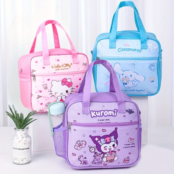 Sanrio Kuromi, HelloKitty lunch box bag, insulated lunch bag, large-capacity lunch box bag, storage bag, cartoon theme design handbag, suitable for students, offices, outdoor picnics, various uses, Non-food contact,back to school