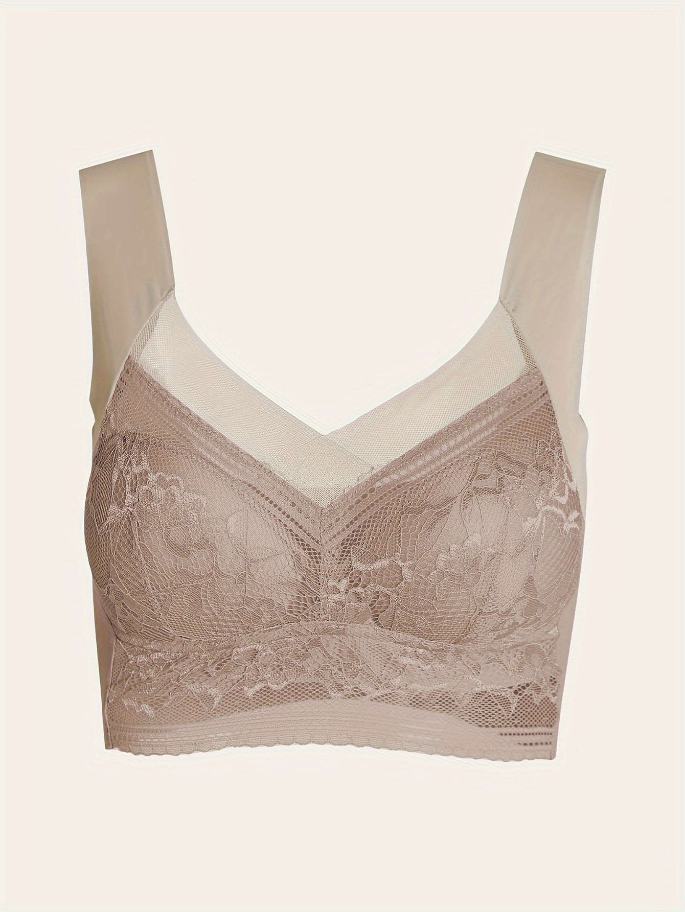 1pc Women's Seamless Mesh Lace Bra - Elegant Contrast Lace Design, Wireless Push-Up Tube Top with Non-Removable Padded Cups, Smooth Soft Back for Yoga, Sleep & Casual Wear, Supportive Undergarment | Seamless Design | Mesh Lace Detailing