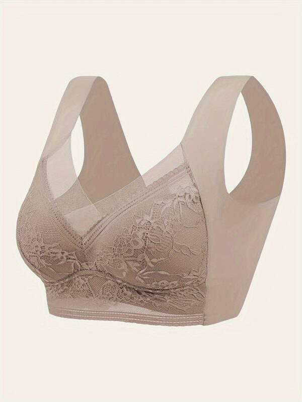 1pc Women's Seamless Mesh Lace Bra - Elegant Contrast Lace Design, Wireless Push-Up Tube Top with Non-Removable Padded Cups, Smooth Soft Back for Yoga, Sleep & Casual Wear, Supportive Undergarment | Seamless Design | Mesh Lace Detailing