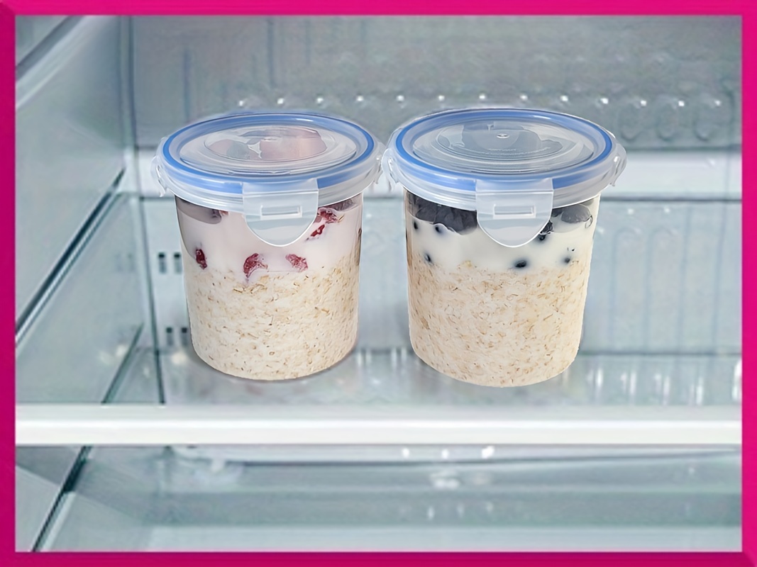 1/2pcs Overnight Oats Container with Lids - Plastic Containers with Lids - Oatmeal Container to go | Portable Cereal and Milk Container on the go | Airtight Snap Lock Storage Jars