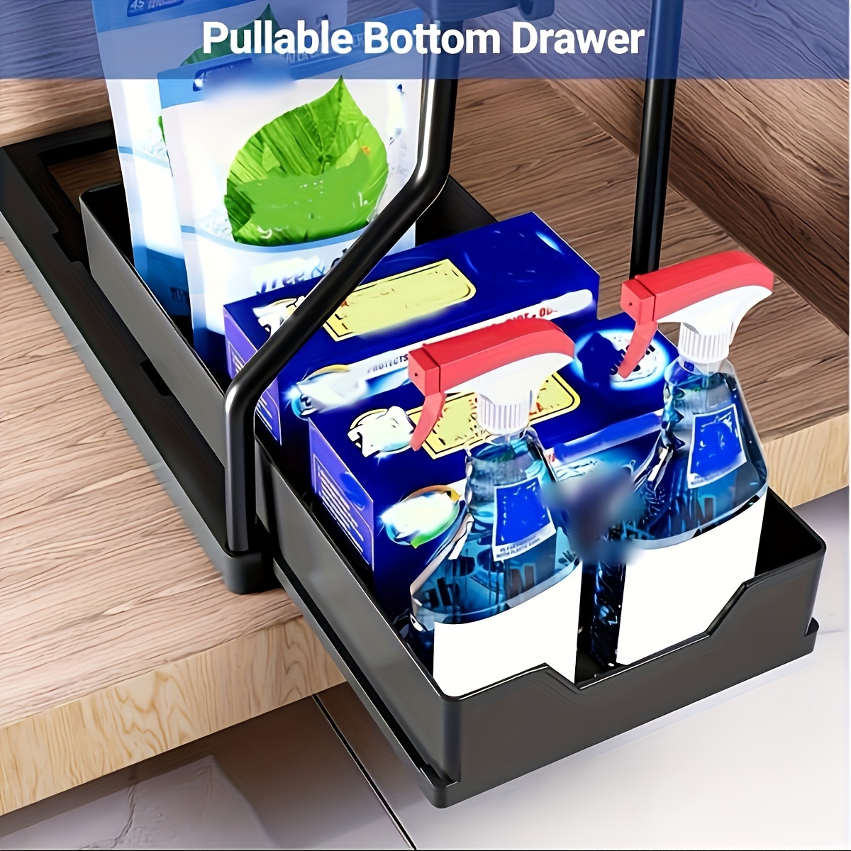 2-Tier Large Capacity Pull-Out Storage Organizer Drawer - Durable, Space-Saving, Easy Access Design for Maximum Storage - Ideal for Kitchen, Bathroom, and Home Organization Solutions
