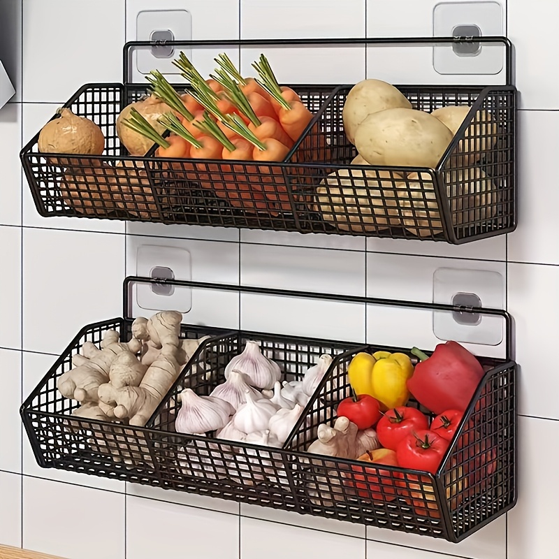Multifunctional Wall-Mounted Kitchen Storage Rack - Durable Metal Vegetable, Garlic and Onion Storage Basket - The Perfect Choice for Small Spaces