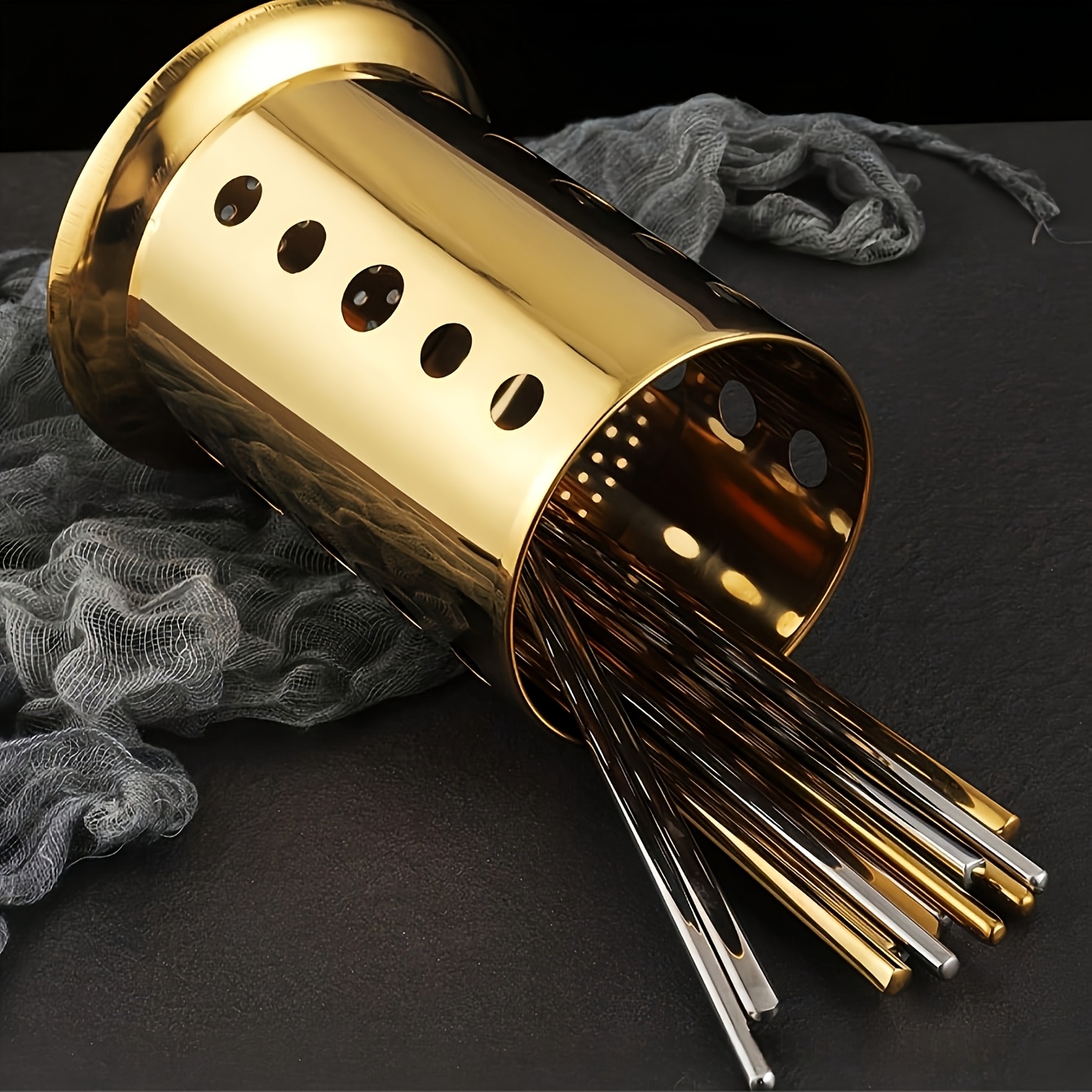 Golden Stainless Steel Kitchen Utensil Holder - Rust-Proof Wall-Mounted Storage Rack for Spoons, Knives, Forks, and Cooking Tools, Elegant Home Decor Accessory, Kitchen Accessories